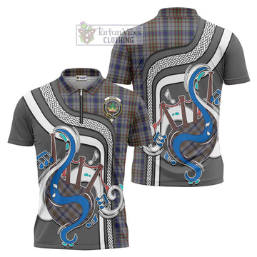 Gayre Hunting Tartan Zipper Polo Shirt with Epic Bagpipe Style