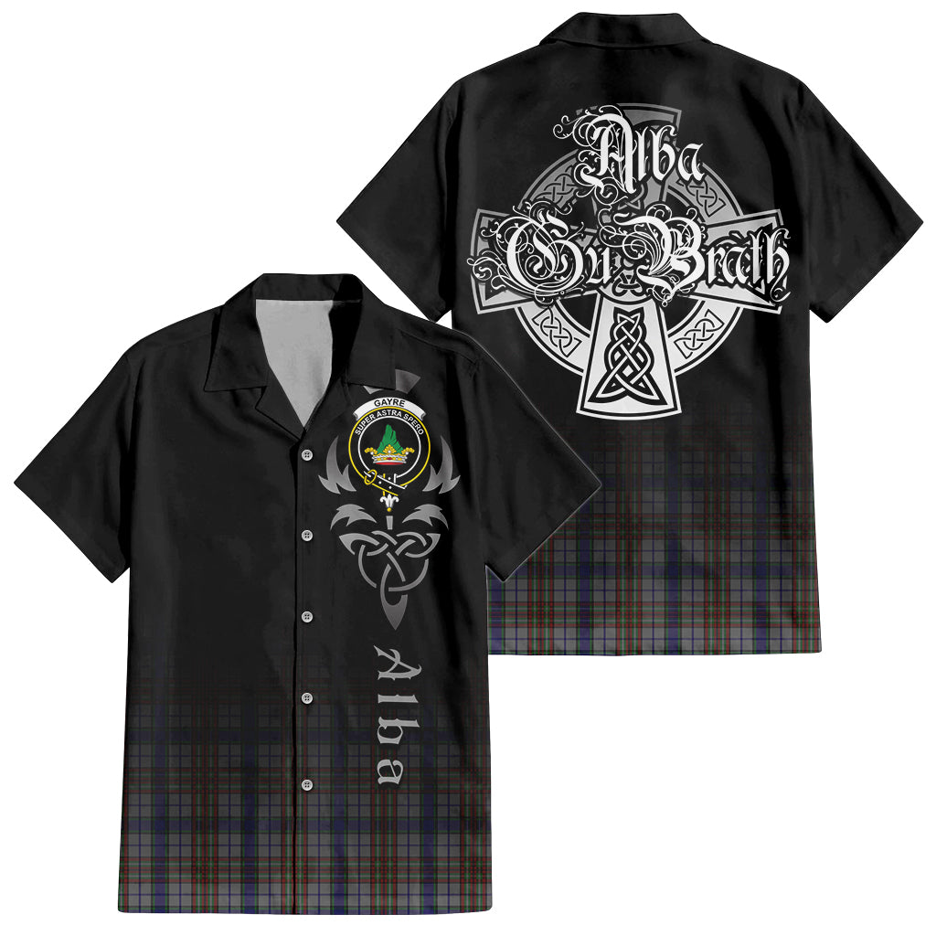 Tartan Vibes Clothing Gayre Hunting Tartan Short Sleeve Button Up Featuring Alba Gu Brath Family Crest Celtic Inspired