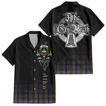 Gayre Hunting Tartan Short Sleeve Button Up Shirt Featuring Alba Gu Brath Family Crest Celtic Inspired