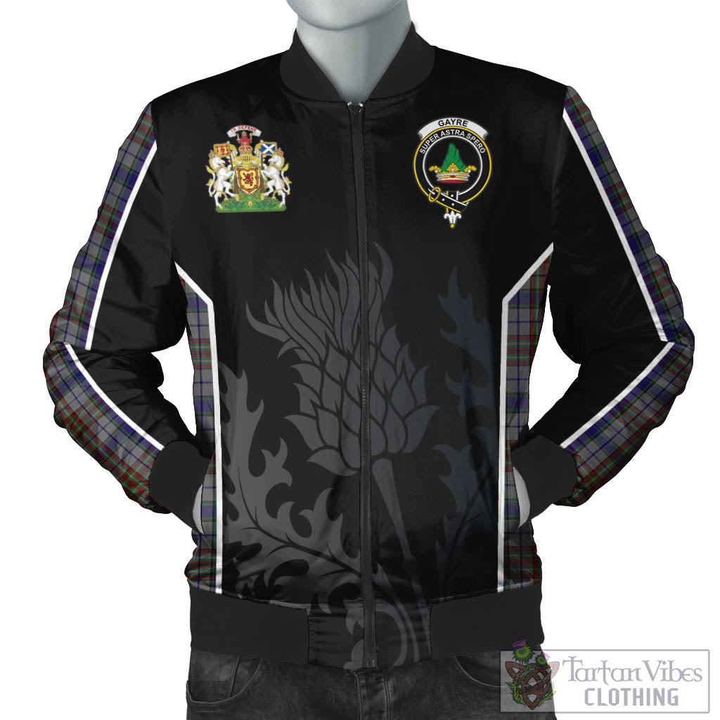 Tartan Vibes Clothing Gayre Hunting Tartan Bomber Jacket with Family Crest and Scottish Thistle Vibes Sport Style