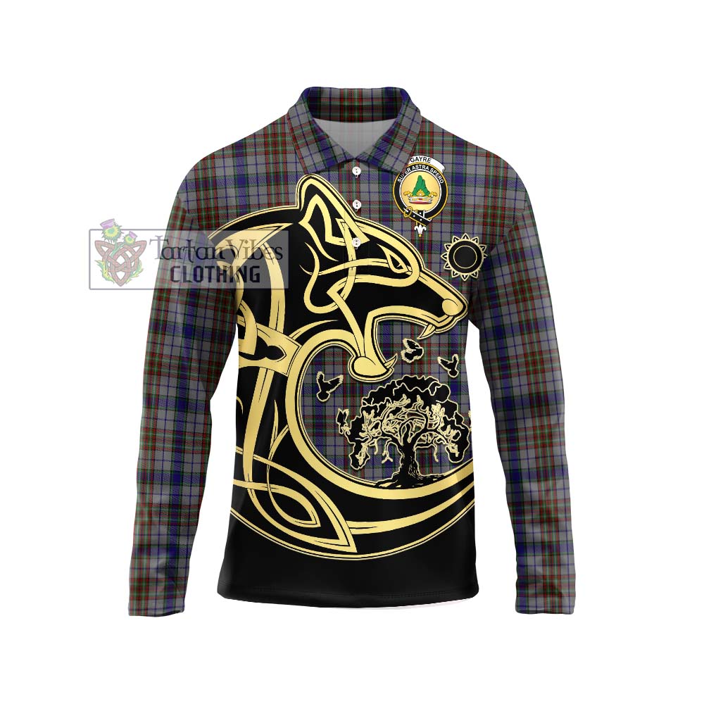 Gayre Hunting Tartan Long Sleeve Polo Shirt with Family Crest Celtic Wolf Style Unisex - Tartanvibesclothing Shop