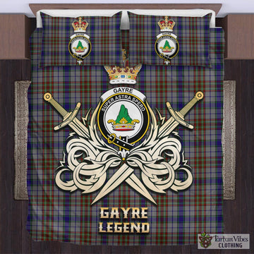 Gayre Hunting Tartan Bedding Set with Clan Crest and the Golden Sword of Courageous Legacy