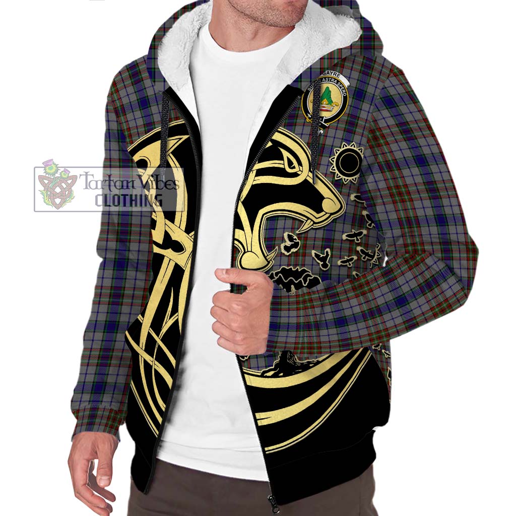 Tartan Vibes Clothing Gayre Hunting Tartan Sherpa Hoodie with Family Crest Celtic Wolf Style