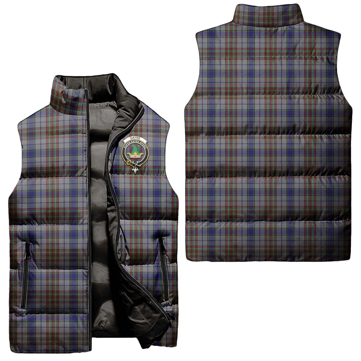 Gayre Hunting Tartan Sleeveless Puffer Jacket with Family Crest Unisex - Tartanvibesclothing