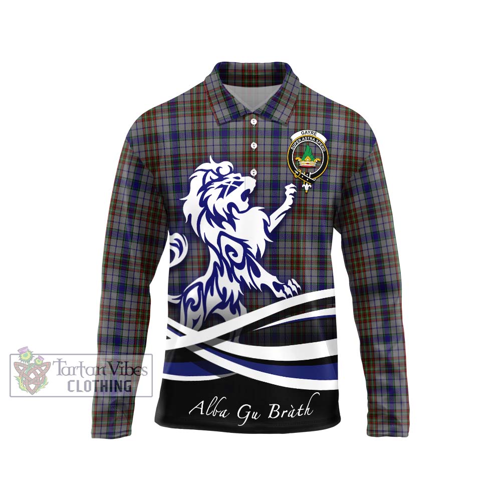 Gayre Hunting Tartan Long Sleeve Polo Shirt with Alba Gu Brath Regal Lion Emblem Unisex - Tartanvibesclothing Shop