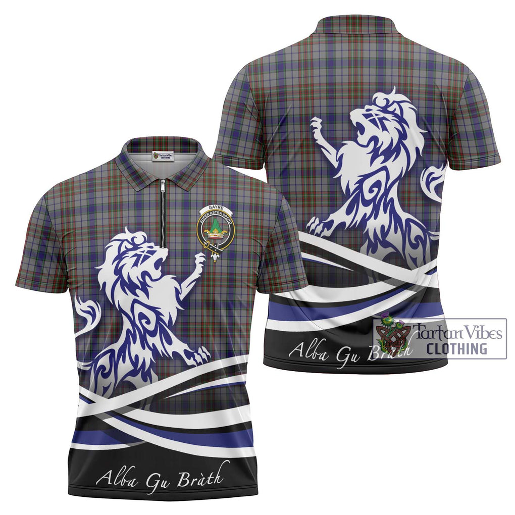 Gayre Hunting Tartan Zipper Polo Shirt with Alba Gu Brath Regal Lion Emblem Unisex - Tartanvibesclothing Shop