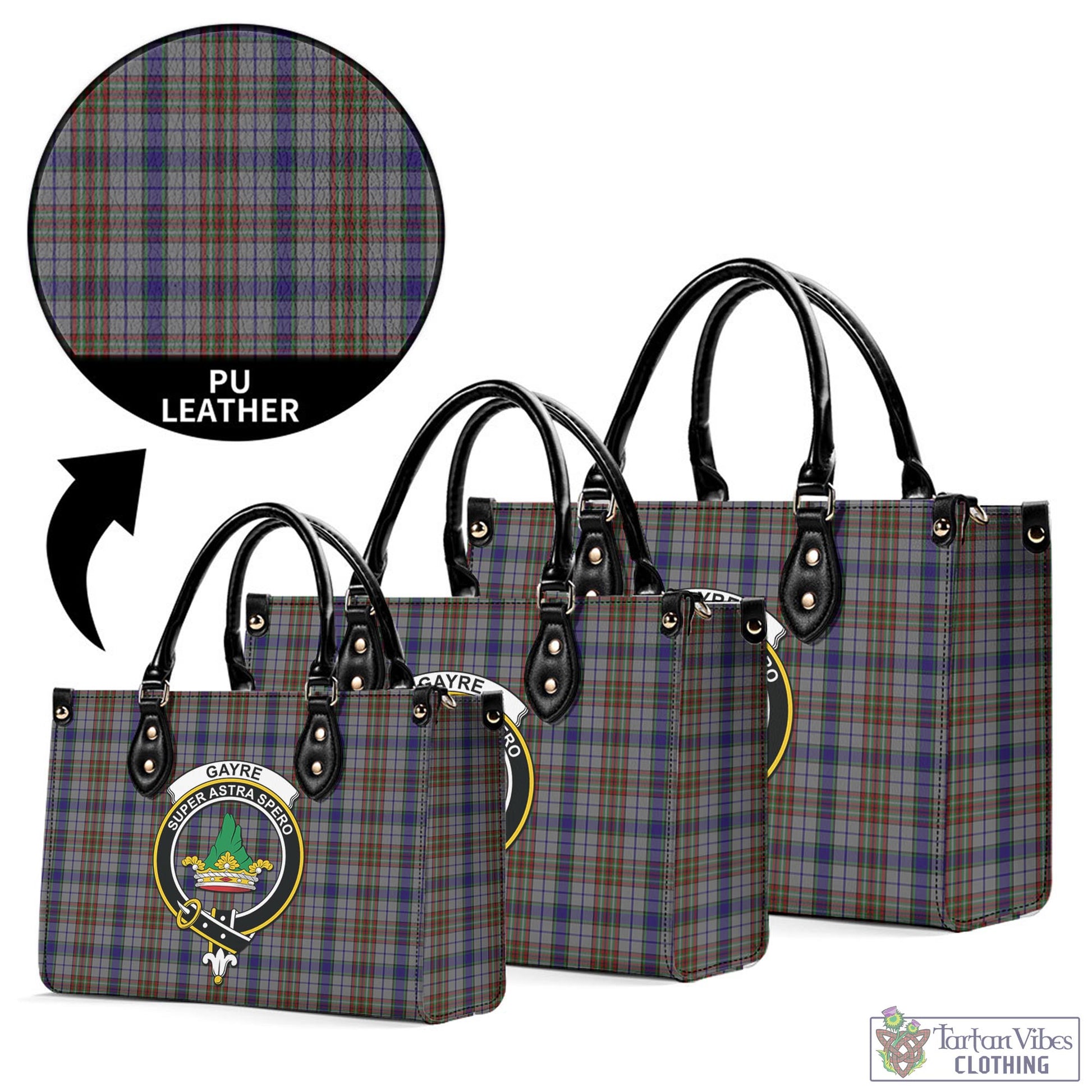 Tartan Vibes Clothing Gayre Hunting Tartan Luxury Leather Handbags with Family Crest