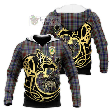 Gayre Hunting Tartan Knitted Hoodie with Family Crest Celtic Wolf Style