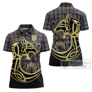 Gayre Hunting Tartan Women's Polo Shirt with Family Crest Celtic Wolf Style