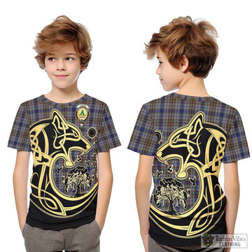 Gayre Hunting Tartan Kid T-Shirt with Family Crest Celtic Wolf Style