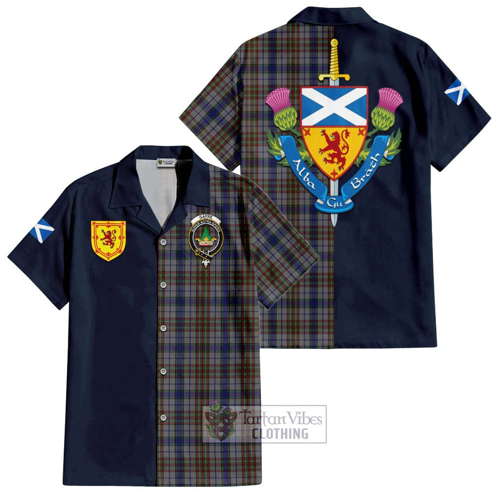 Tartan Vibes Clothing Gayre Hunting Tartan Short Sleeve Button Shirt with Scottish Lion Royal Arm Half Style