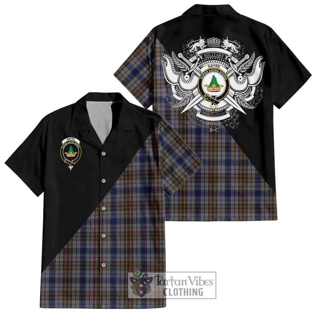 Gayre Hunting Tartan Short Sleeve Button Shirt with Family Crest and Military Logo Style Kid - Tartanvibesclothing Shop