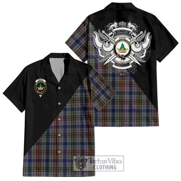 Gayre Hunting Tartan Short Sleeve Button Shirt with Family Crest and Military Logo Style