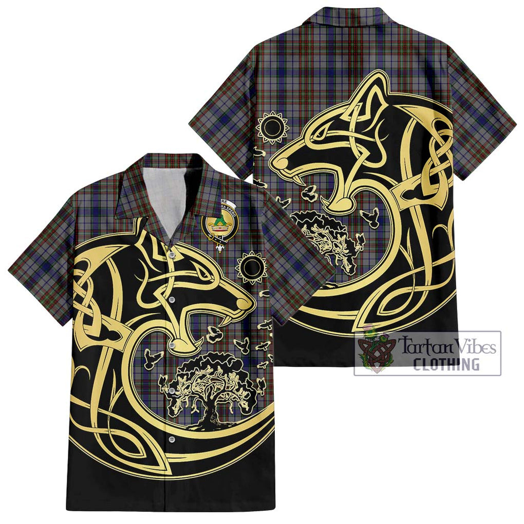 Gayre Hunting Tartan Short Sleeve Button Shirt with Family Crest Celtic Wolf Style Kid - Tartan Vibes Clothing