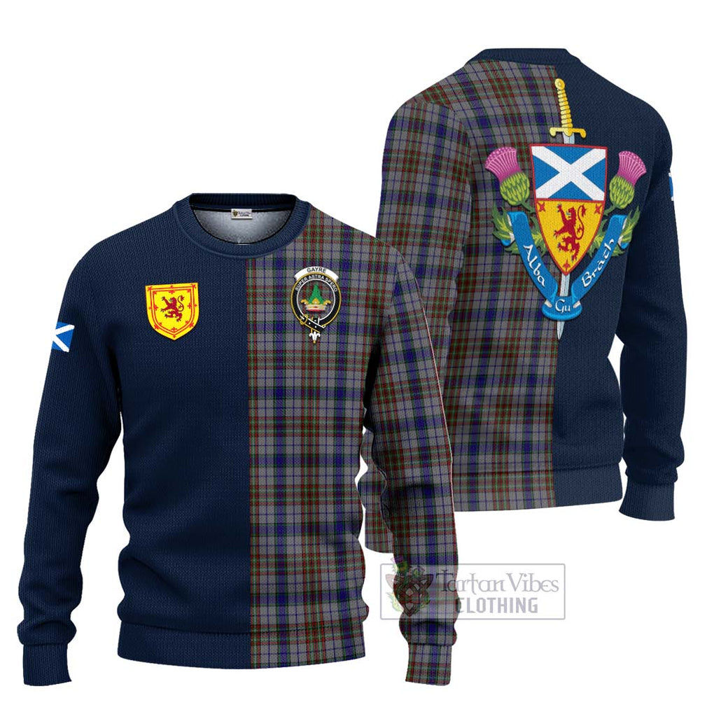 Tartan Vibes Clothing Gayre Hunting Tartan Knitted Sweater with Scottish Lion Royal Arm Half Style