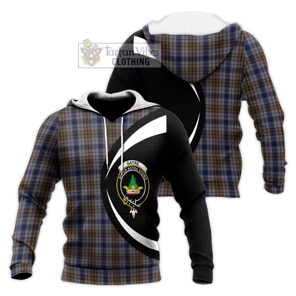 Tartan Vibes Clothing Gayre Hunting Tartan Knitted Hoodie with Family Crest Circle Style