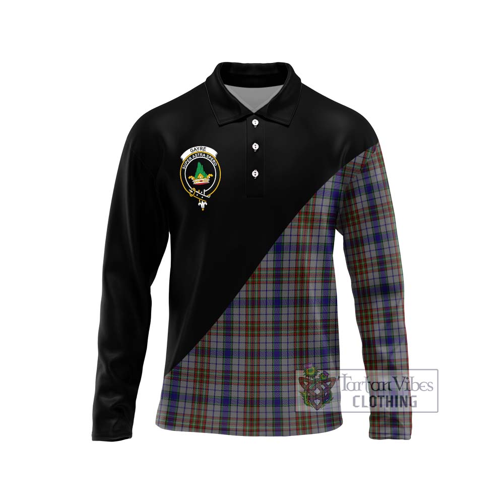 Gayre Hunting Tartan Long Sleeve Polo Shirt with Family Crest and Military Logo Style Unisex - Tartanvibesclothing Shop