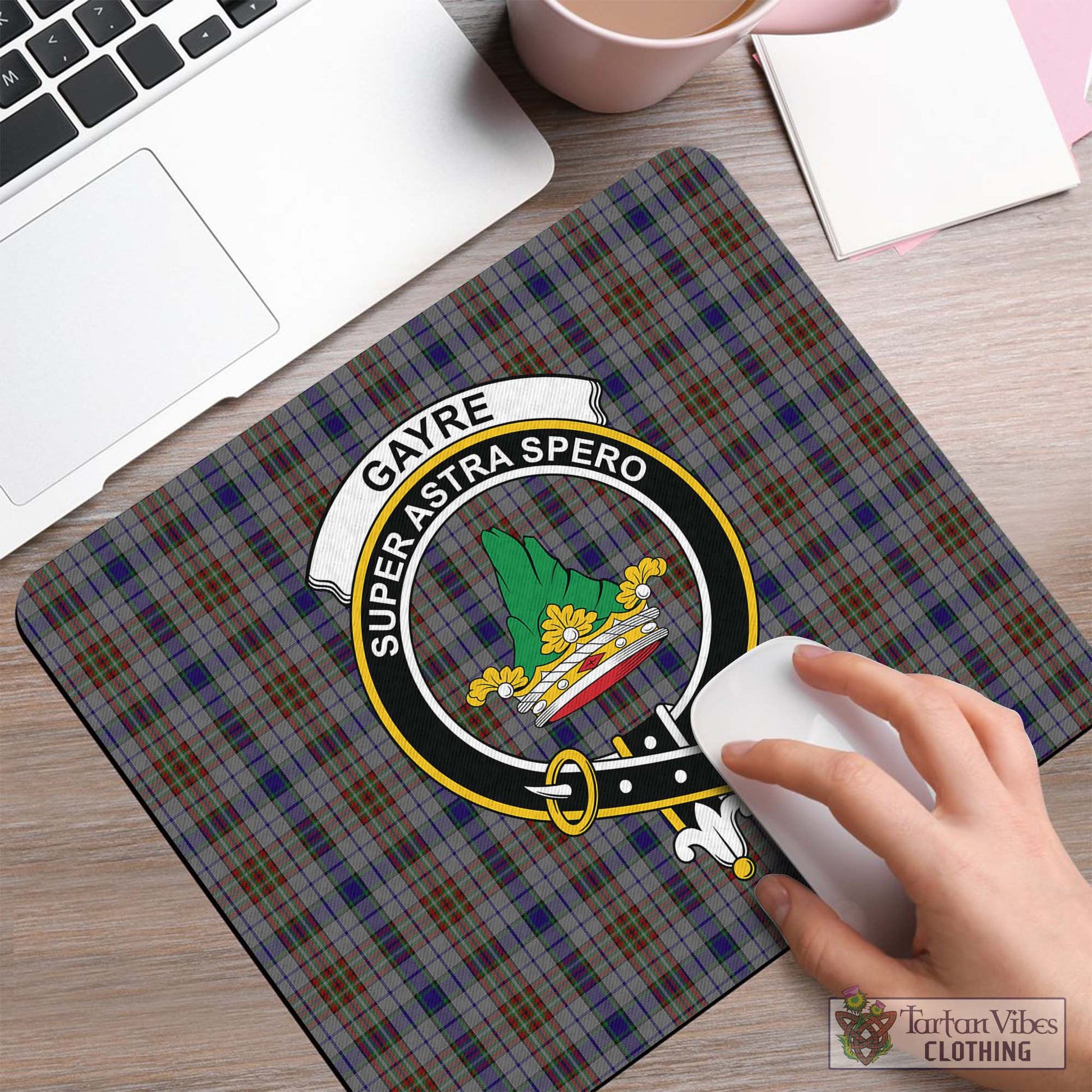 Tartan Vibes Clothing Gayre Hunting Tartan Mouse Pad with Family Crest