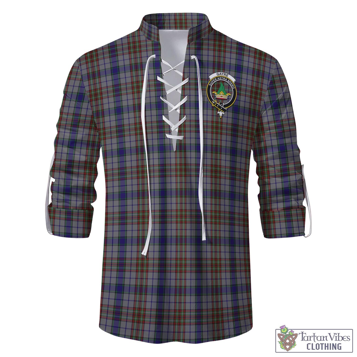 Tartan Vibes Clothing Gayre Hunting Tartan Men's Scottish Traditional Jacobite Ghillie Kilt Shirt with Family Crest