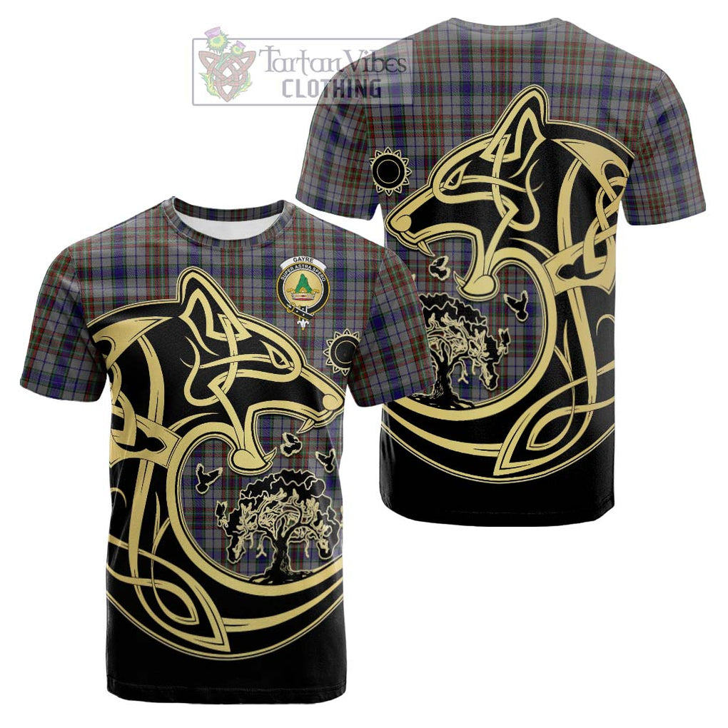 Tartan Vibes Clothing Gayre Hunting Tartan Cotton T-shirt with Family Crest Celtic Wolf Style