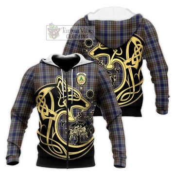 Gayre Hunting Tartan Knitted Hoodie with Family Crest Celtic Wolf Style