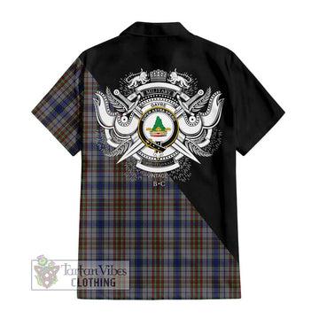 Gayre Hunting Tartan Short Sleeve Button Shirt with Family Crest and Military Logo Style