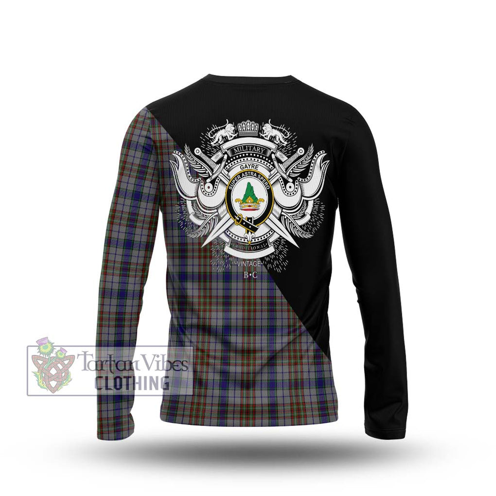 Gayre Hunting Tartan Long Sleeve T-Shirt with Family Crest and Military Logo Style - Tartanvibesclothing Shop