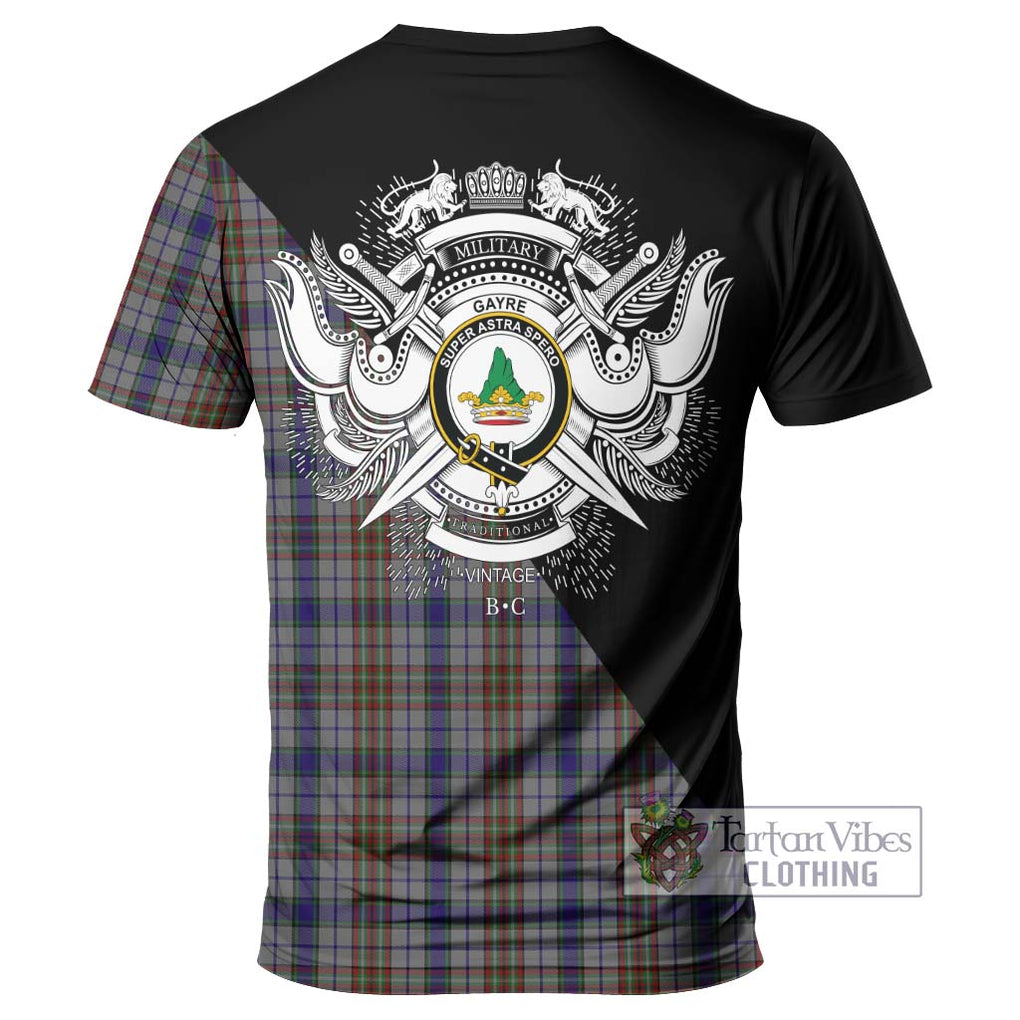 Gayre Hunting Tartan T-Shirt with Family Crest and Military Logo Style - Tartanvibesclothing Shop