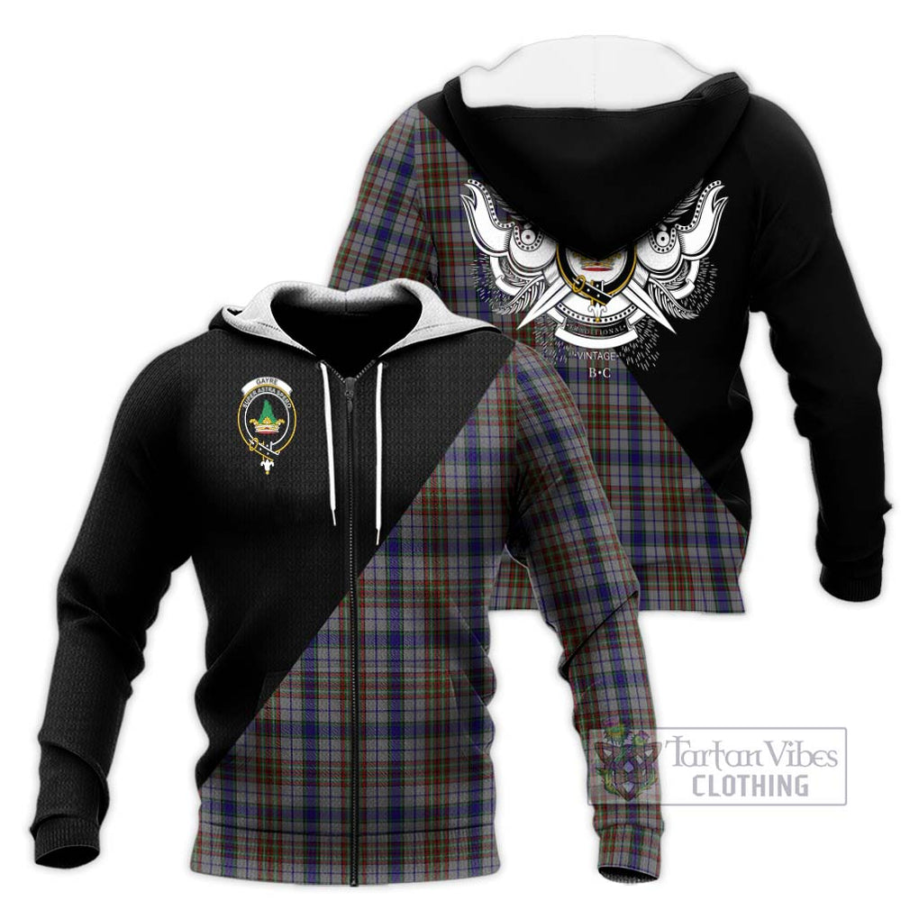 Gayre Hunting Tartan Knitted Hoodie with Family Crest and Military Logo Style Unisex Knitted Zip Hoodie - Tartanvibesclothing Shop