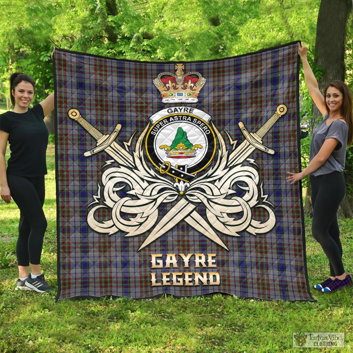 Tartan Vibes Clothing Gayre Hunting Tartan Quilt with Clan Crest and the Golden Sword of Courageous Legacy