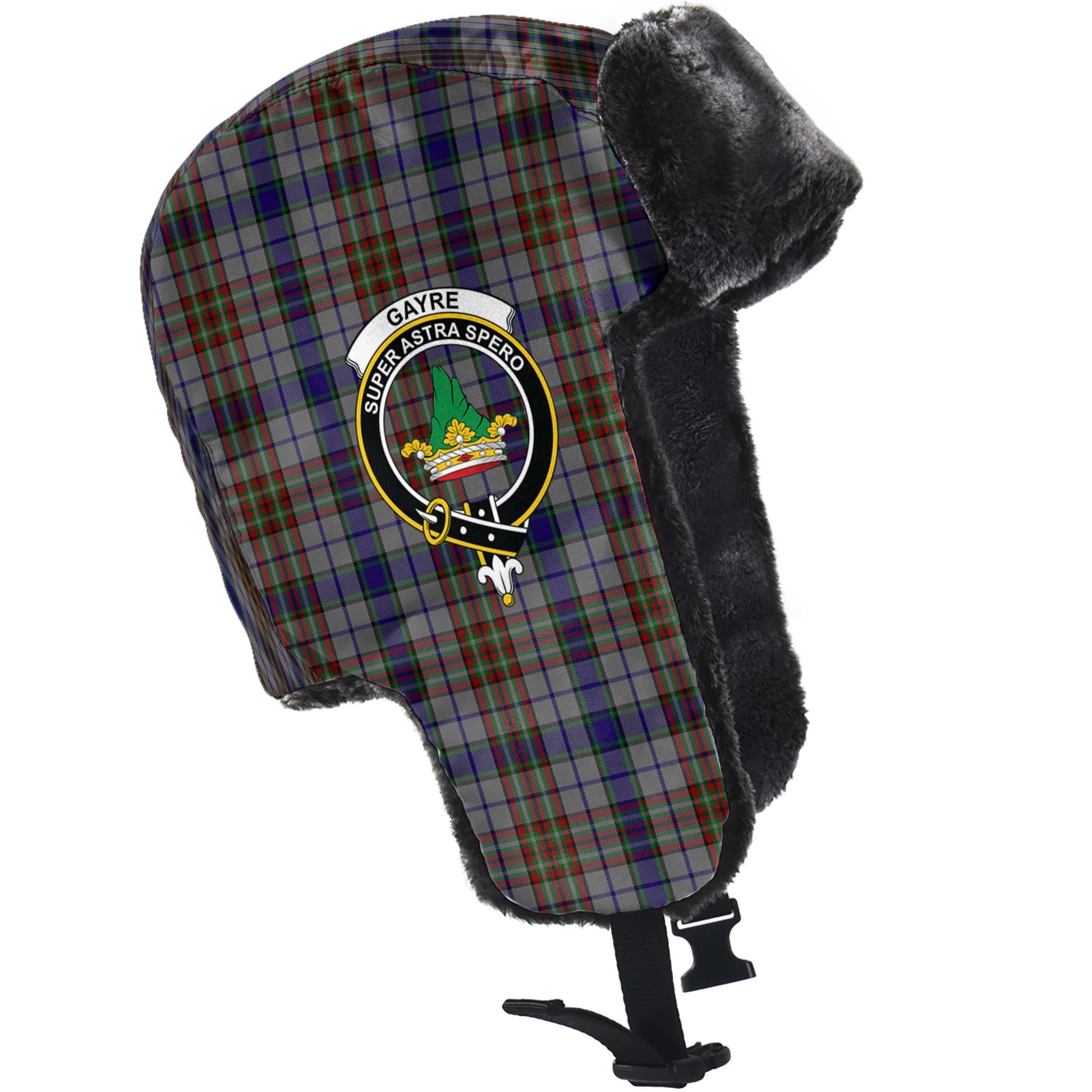 Gayre Hunting Tartan Winter Trapper Hat with Family Crest - Tartanvibesclothing