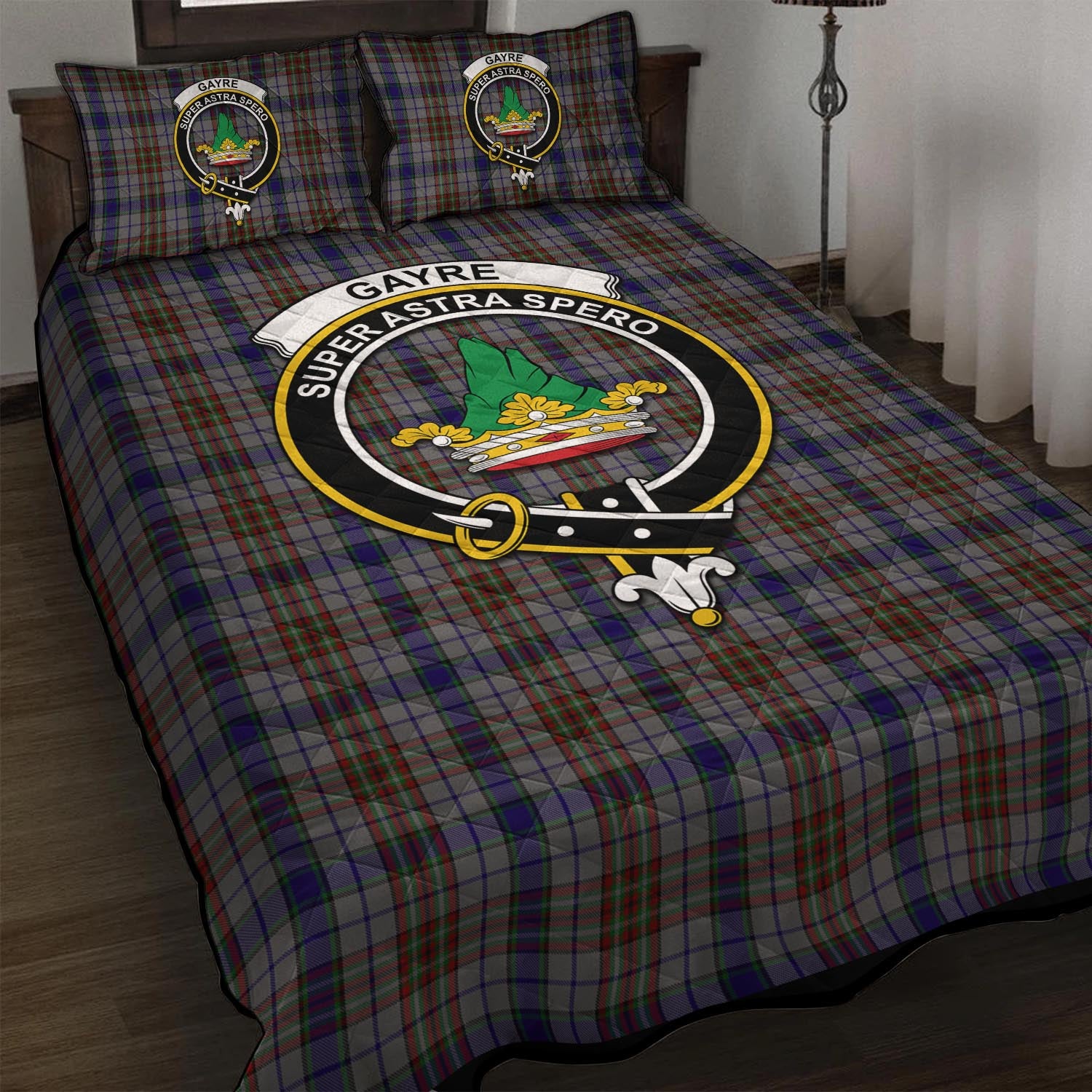 Gayre Hunting Tartan Quilt Bed Set with Family Crest - Tartan Vibes Clothing