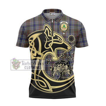 Gayre Hunting Tartan Zipper Polo Shirt with Family Crest Celtic Wolf Style