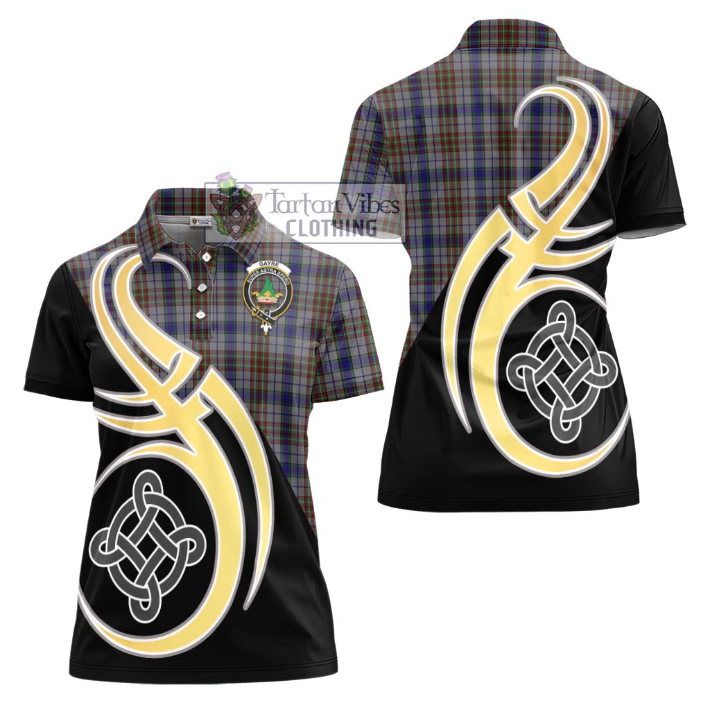 Gayre Hunting Tartan Women's Polo Shirt with Family Crest and Celtic Symbol Style - Tartan Vibes Clothing