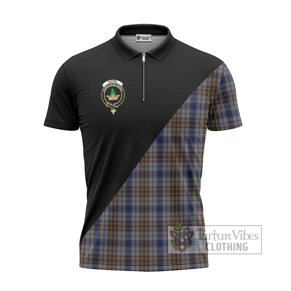 Gayre Hunting Tartan Zipper Polo Shirt with Family Crest and Military Logo Style - Tartanvibesclothing Shop