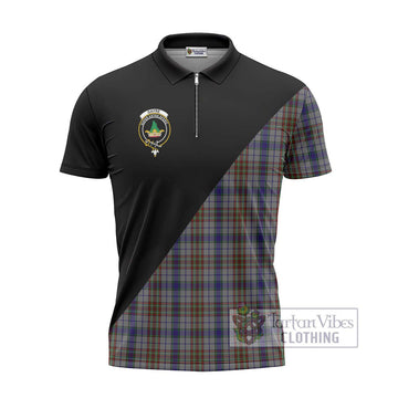 Gayre Hunting Tartan Zipper Polo Shirt with Family Crest and Military Logo Style