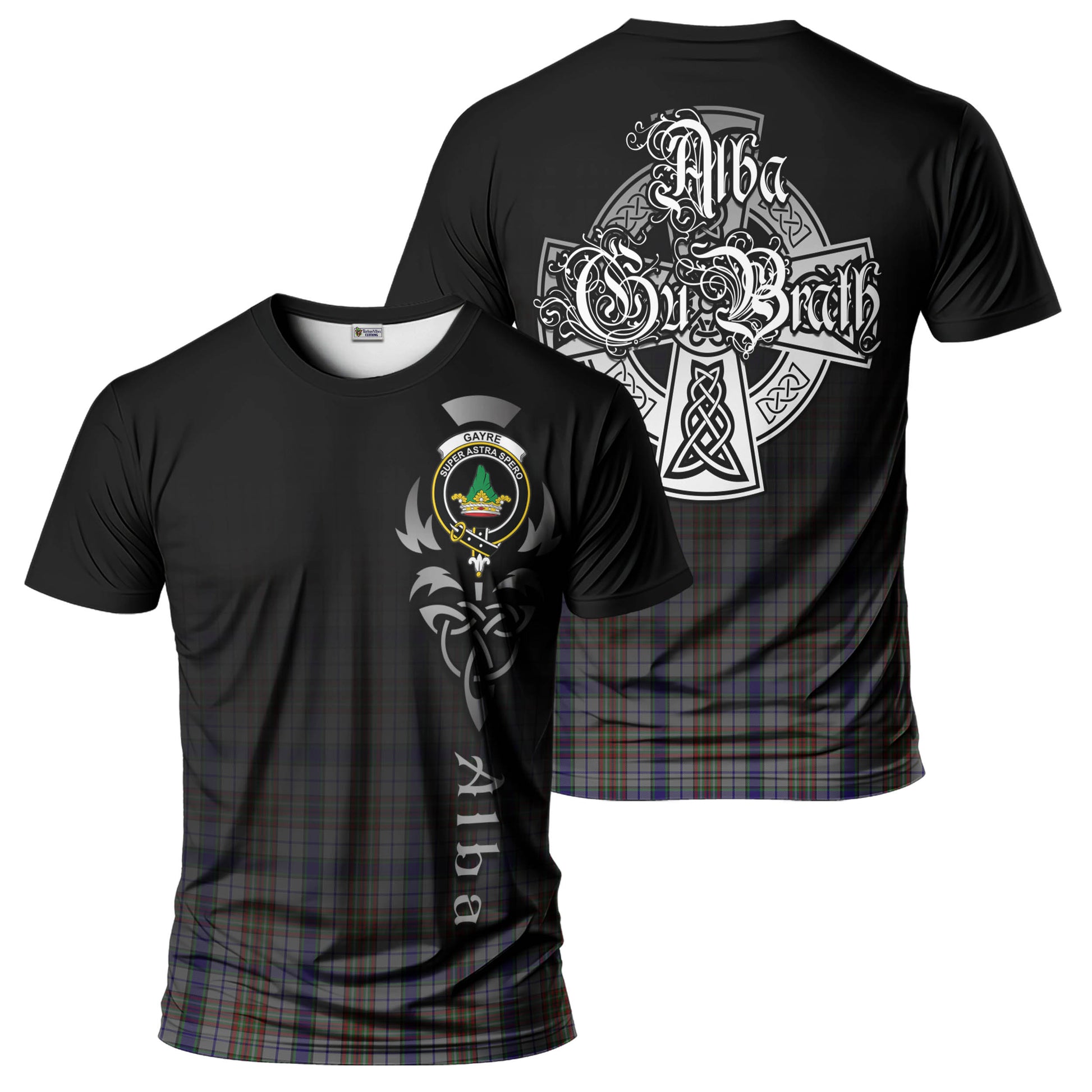 Tartan Vibes Clothing Gayre Hunting Tartan T-Shirt Featuring Alba Gu Brath Family Crest Celtic Inspired