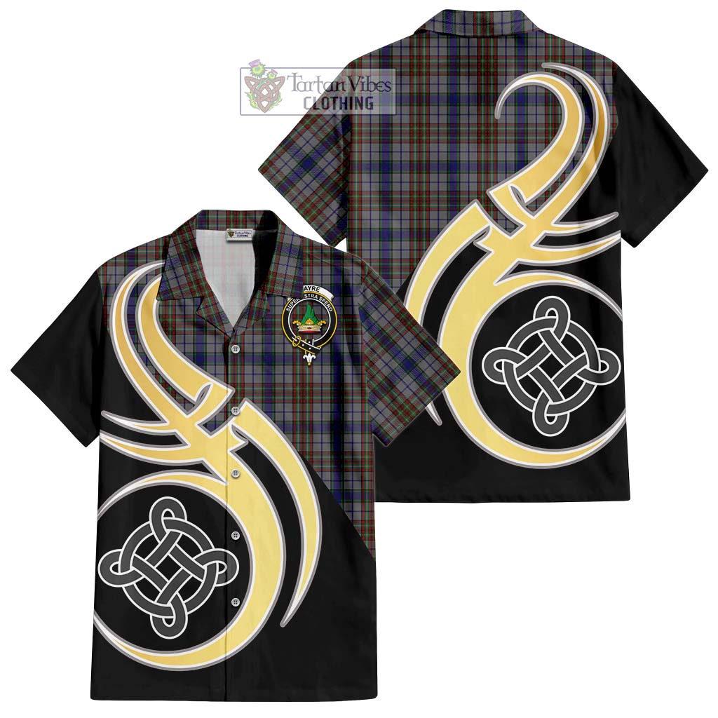 Gayre Hunting Tartan Short Sleeve Button Shirt with Family Crest and Celtic Symbol Style - Tartan Vibes Clothing