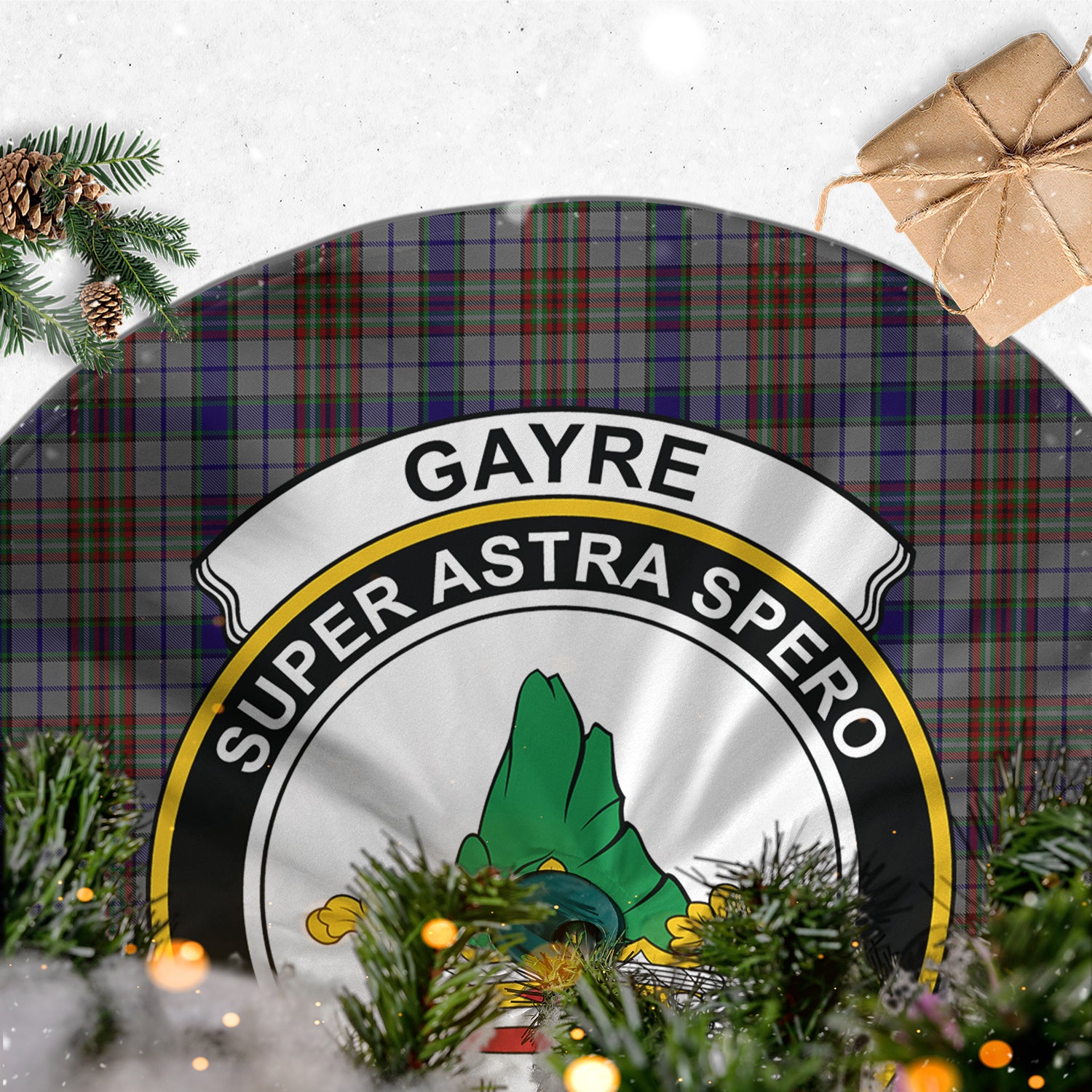 Gayre Hunting Tartan Christmas Tree Skirt with Family Crest - Tartanvibesclothing