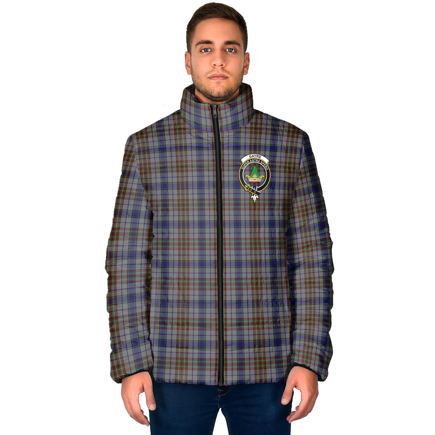 Gayre Hunting Tartan Padded Jacket with Family Crest - Tartan Vibes Clothing