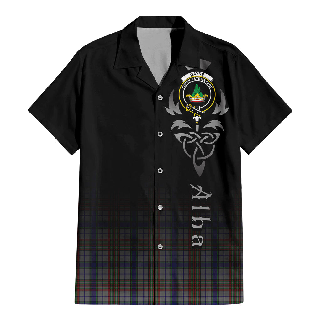 Tartan Vibes Clothing Gayre Hunting Tartan Short Sleeve Button Up Featuring Alba Gu Brath Family Crest Celtic Inspired