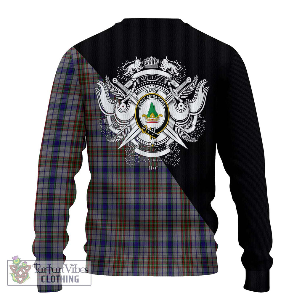 Gayre Hunting Tartan Knitted Sweater with Family Crest and Military Logo Style - Tartanvibesclothing Shop