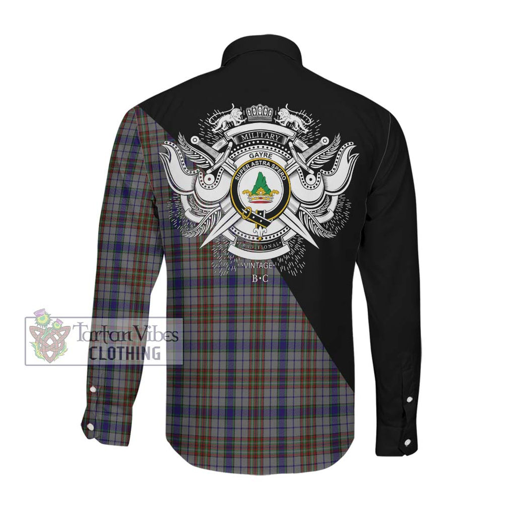 Gayre Hunting Tartan Long Sleeve Button Shirt with Family Crest and Military Logo Style Men's Shirt - Tartanvibesclothing Shop