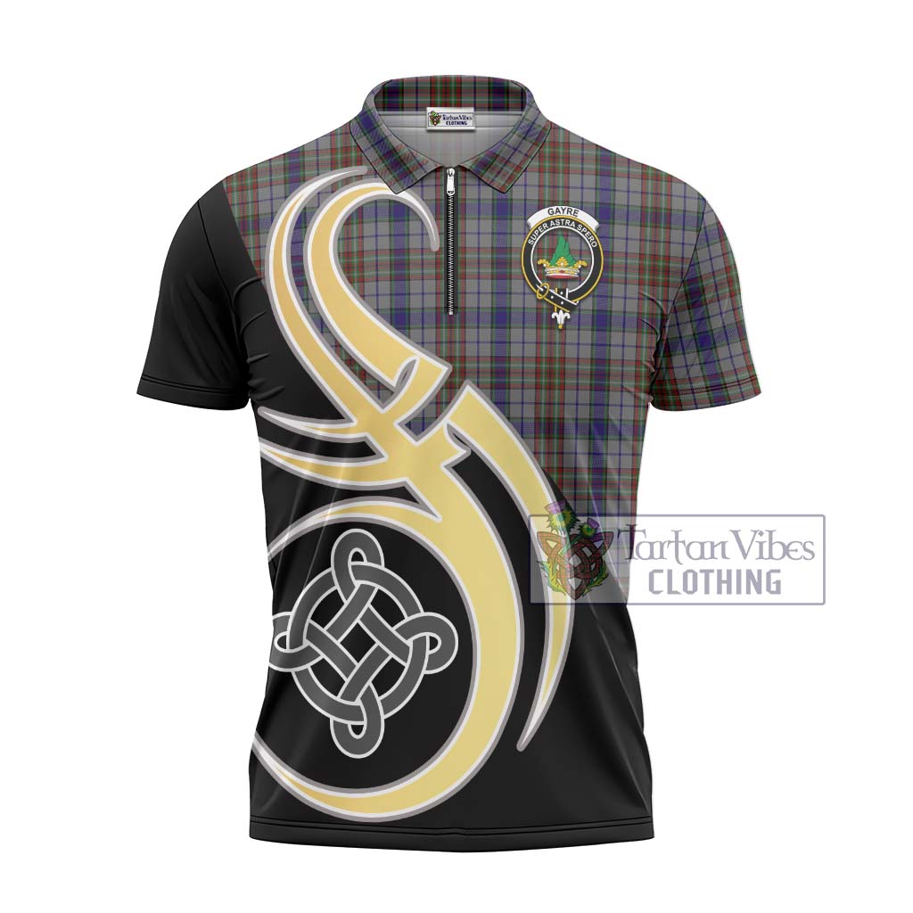 Tartan Vibes Clothing Gayre Hunting Tartan Zipper Polo Shirt with Family Crest and Celtic Symbol Style