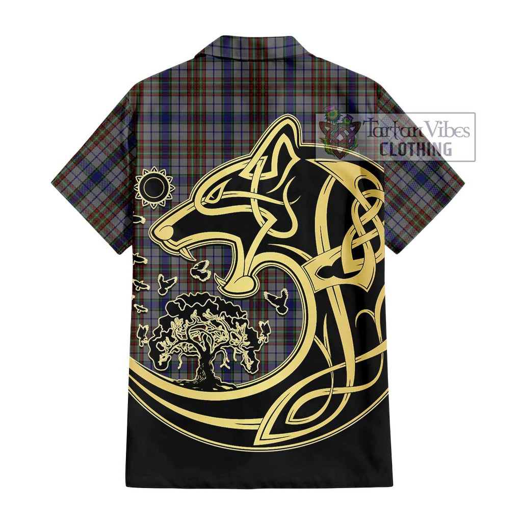 Gayre Hunting Tartan Short Sleeve Button Shirt with Family Crest Celtic Wolf Style - Tartan Vibes Clothing