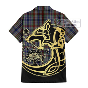 Gayre Hunting Tartan Short Sleeve Button Shirt with Family Crest Celtic Wolf Style