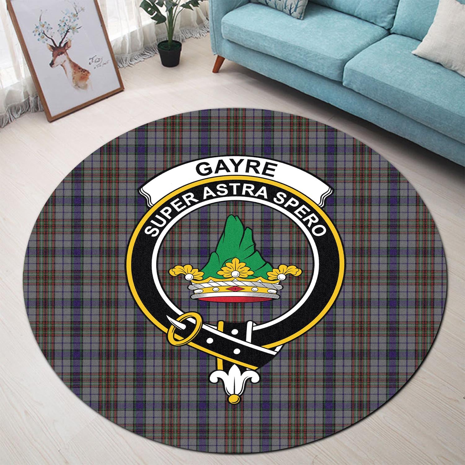 gayre-hunting-tartan-round-rug-with-family-crest