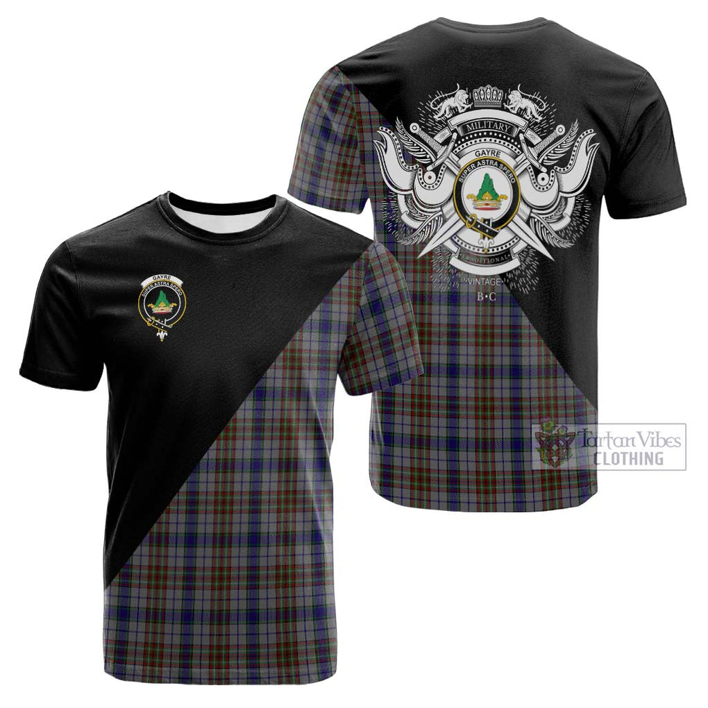 Tartan Vibes Clothing Gayre Hunting Tartan Cotton T-shirt with Family Crest and Military Logo Style