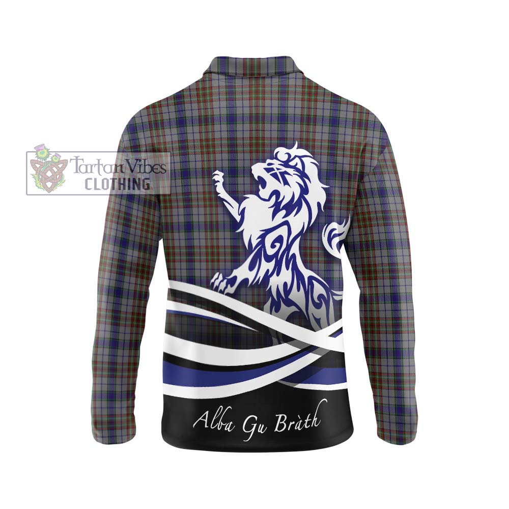 Gayre Hunting Tartan Long Sleeve Polo Shirt with Alba Gu Brath Regal Lion Emblem - Tartanvibesclothing Shop