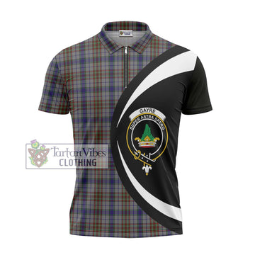 Gayre Hunting Tartan Zipper Polo Shirt with Family Crest Circle Style